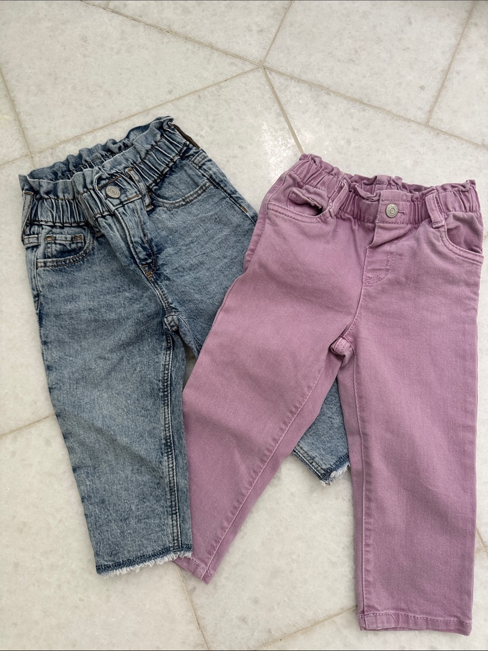 Cat & Jack Purple Elastic-Waist Ruffled Jeans 2T & GAP Blue Denim Pair, 2